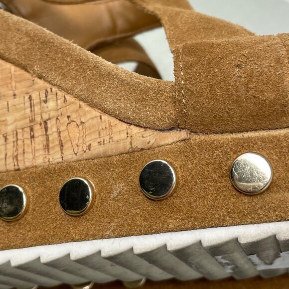 Bleecker & Bond Rosa Platform Wedge Sandal Size 6 Open Toe Buckle Strap Studded - Picture 10 of 11